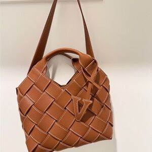 Verafied Caramel Woven Basket Bag